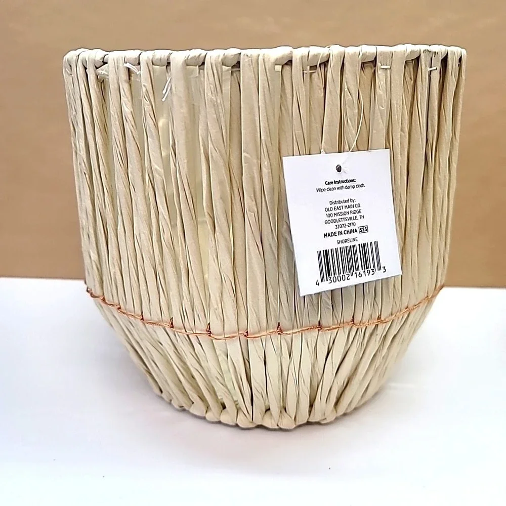 Set Of 3 Plastic Lined Natural Color Raffia Planter Baskets-6
